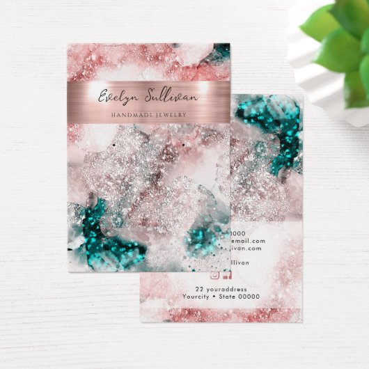 ピンクティール（緑がかった色）の水彩表示カード (デスク)