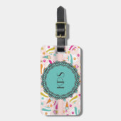 ピンクティール（緑がかった色）アイスクリームカップケーズモノグラム荷物タグ ラゲッジタグ (正面縦)