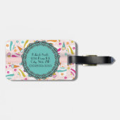 ピンクティール（緑がかった色）アイスクリームカップケーズモノグラム荷物タグ ラゲッジタグ (裏面横)