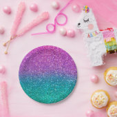 ピンクティール（緑がかった色）アクアブルー&パープルスパークリーグリッターパーティー ペーパープレート (パーティー)