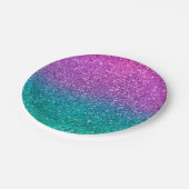 ピンクティール（緑がかった色）アクアブルー&パープルスパークリーグリッターパーティー ペーパープレート (アングル)