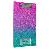ピンクティール（緑がかった色）アクアブルー&パープルスパークリーグリッター クリップボード (右)