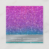 ピンクティール(緑がかった色)アクアブルー&パープルスパークリーグリッター スクエア名刺 (裏面)