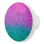 ピンクティール（緑がかった色）アクアブルー&パープルスパークリーグリッター セラミックノブ (右)