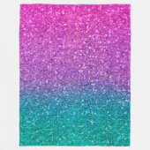 ピンクティール(緑がかった色)アクアブルー&パープルスパークリーグリッター フリースブランケット (正面)