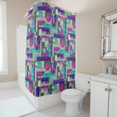 ピンクティール(緑がかった色)アールデコステンドグラス シャワーカーテン (インサイチュ)