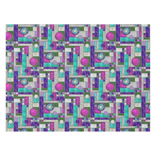 ピンクティール(緑がかった色)アールデコステンドグラス テーブルクロス (正面(横))