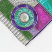 ピンクティール（緑がかった色）アールデコステンドグラス フリースブランケット (角)