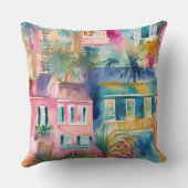 ピンクティール（緑がかった色）イエローウォーターの色のハウズパームツリーズ クッション (裏面)