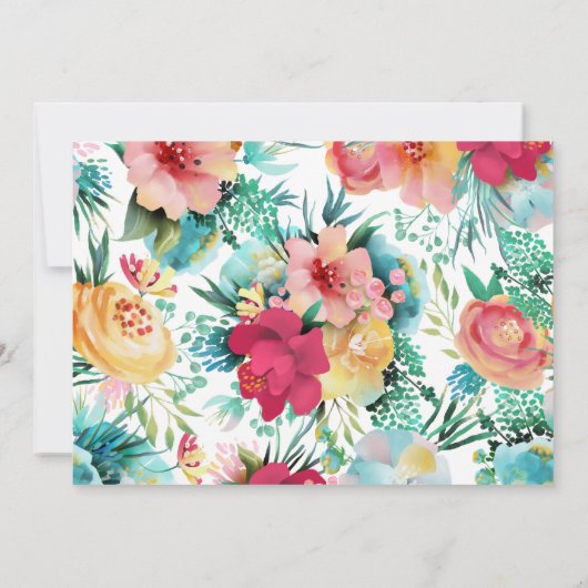 ピンクティール(緑がかった色)イエローフラワーズガールファースト誕生日 招待状 (裏面)