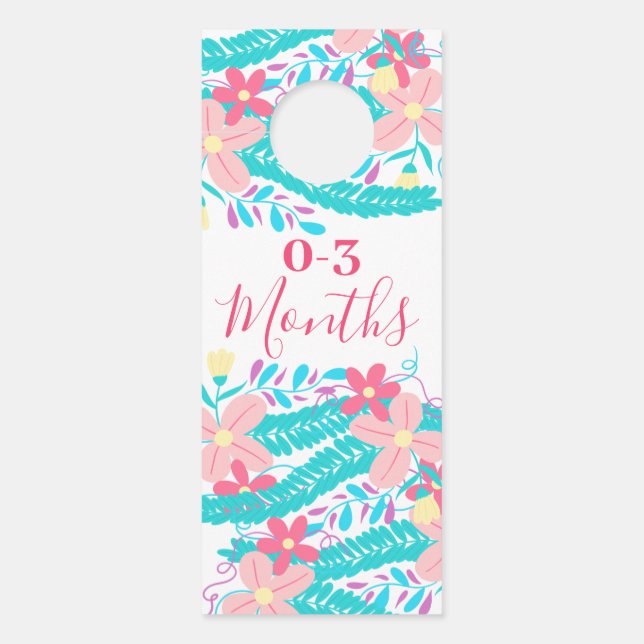 ピンクティール（緑がかった色）イエローフローラベビークローゼット仕切り ドアノブサイン (正面)