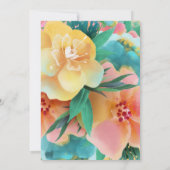 ピンクティール(緑がかった色)イエローフローラ象ベビーガールシャワー 招待状 (裏面)