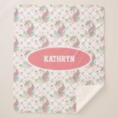 ピンクティール（緑がかった色）イエローユニコーンカラフル シェルパブランケット (正面)