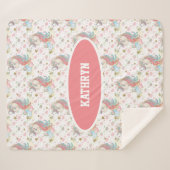 ピンクティール（緑がかった色）イエローユニコーンカラフル シェルパブランケット (正面(横))