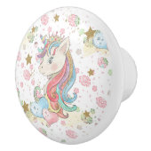 ピンクティール（緑がかった色）イエローユニコーンカラフル セラミックノブ (右)