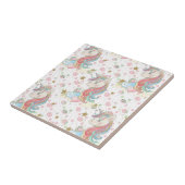 ピンクティール(緑がかった色)イエローユニコーンカラフル タイル (側面)