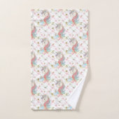 ピンクティール(緑がかった色)イエローユニコーンカラフル バスタオルセット (ハンドタオル)