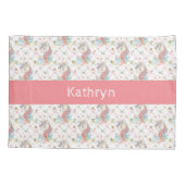 ピンクティール(緑がかった色)イエローユニコーンカラフル 枕カバー (裏面)