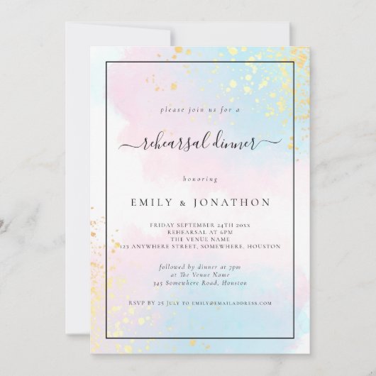 ピンクティール(緑がかった色)ウォーター結婚カラーのリハーサルディナー 招待状 (正面)