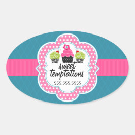 ピンクティール（緑がかった色）カップケーキベーカリー事業 楕円形シール