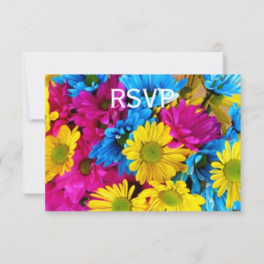 ピンクティール（緑がかった色）ガーベラデイジーフラワーズウェディングRSVP 出欠カード (裏面)