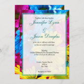 ピンクティール（緑がかった色）ガーベラデイジーフラワーズ結婚式招待状 招待状 (正面/裏面)