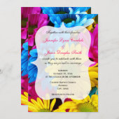 ピンクティール(緑がかった色)ガーベラデイジー花結婚式招待状 招待状 (正面/裏面)