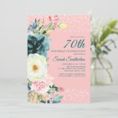 ピンクティール(緑がかった色)クリームフローラ70誕生日 招待状 (スタンド正面)