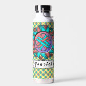 ピンクティール(緑がかった色)クローバーリボンバイケネス・ヨンチッチ ウォーターボトル (左面)