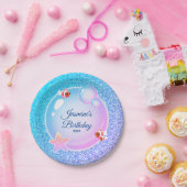 ピンクティール（緑がかった色）グリッターガーリーマーメイドバースデーパーティー ペーパープレート (パーティー)