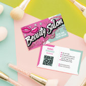 ピンクティール(緑がかった色)グリッターレトロポップ・アートのアート美しいサロン 名刺