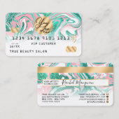 ピンクティール（緑がかった色）グリッター大理石クレジットカードのロゴ 名刺 (正面/裏面)