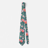 ピンクティール（緑がかった色）グリーンウォーターバラパタ結婚ーン ネクタイ (正面)