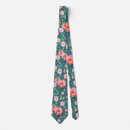 ピンクティール（緑がかった色）グリーンウォーターバラパタ結婚ーン ネクタイ