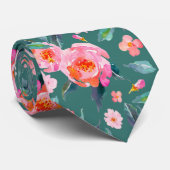 ピンクティール（緑がかった色）グリーンウォーターバラパタ結婚ーン ネクタイ (ロール)