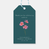 ピンクティール(緑がかった色)グリーンフラワーズボホカスタムブライダルシャワー ギフトタグ (裏面)