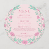 ピンクティール（緑がかった色）グリーンフローラレトロラウンドメニューカードプレート メニュー (正面)