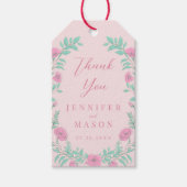 ピンクティール(緑がかった色)グリーンフローラ結婚リースの感謝していユーザ ギフトタグ (正面)