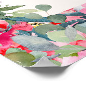 ピンクティール（緑がかった色）グリーン葉フローラハッピーバースデーパーティー ポスター (角)