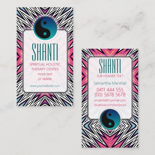 ピンクティール（緑がかった色）シャンティ陰陽ニューエイジヨガビジネスカード 名刺 (正面/裏面)