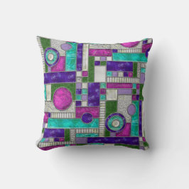 ピンクティール（緑がかった色）ステンドグラス クッション