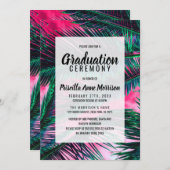 ピンクティール(緑がかった色)トロピカルサマーパームツリー前面 招待状 (正面/裏面)