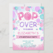 ピンクティール（緑がかった色）バブル誕生日招待状 招待状 (正面)