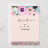 ピンクティール（緑がかった色）バラ及びアネモネ花ブライダルシャワー 招待状 (裏面)