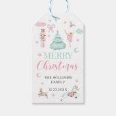 ピンクティール（緑がかった色）パステルナツクラッカーメリークリスマスラベル ギフトタグ (正面)