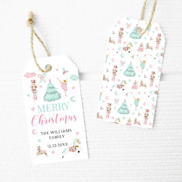 ピンクティール（緑がかった色）パステルナツクラッカーメリークリスマスラベル ギフトタグ