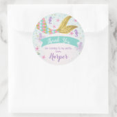 ピンクティール(緑がかった色)パープルマーメイド誕生日フェイスシール ラウンドシール (バッグ)