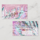 ピンクティール（緑がかった色）パールオパールグリッタードリップギフト証明書 名刺 (正面/裏面)