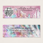 ピンクティール(緑がかった色)パールオパールグリッタードリップスイヤリングロゴ (正面&裏面)