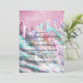 ピンクティール（緑がかった色）パールオパールグリッタードリップス卒業 招待状 (スタンド正面)